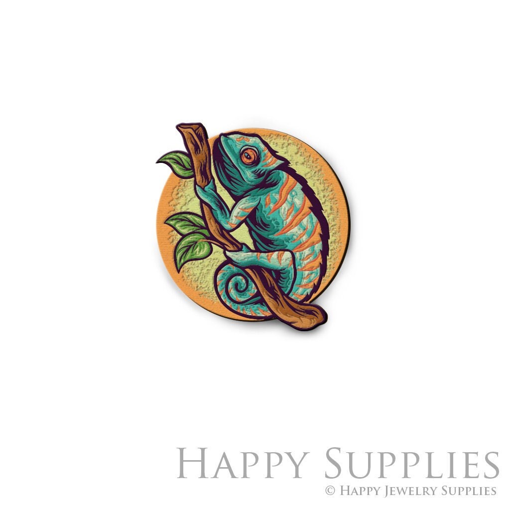 Handmade Jewelry Making Supplies Beads Cut Wooden Chameleon Charm For DIY Necklace Earring Brooch (CW823)