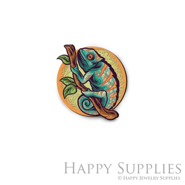 Handmade Jewelry Making Supplies Beads Cut Wooden Chameleon Charm For DIY Necklace Earring Brooch (CW823)