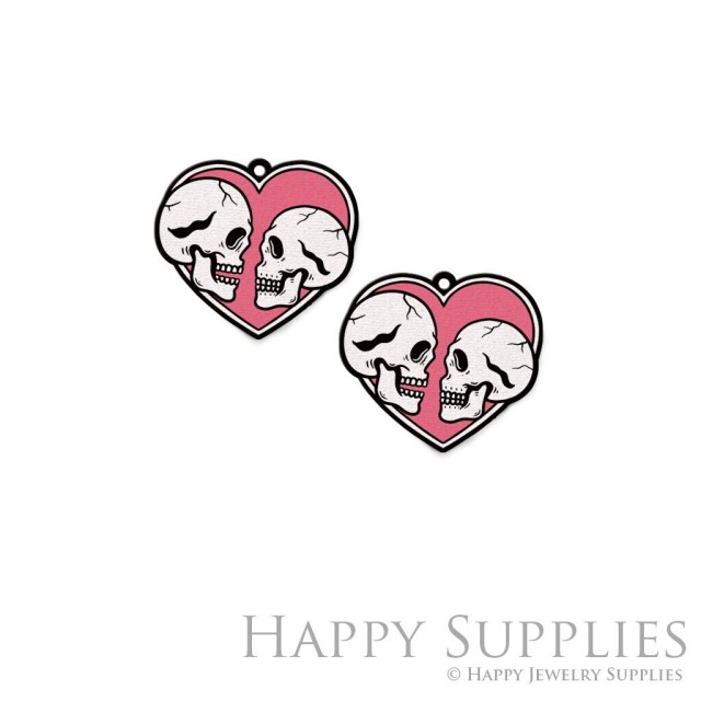 Handmade Jewelry Making Supplies Beads Cut Wooden Skull Heart Charm For DIY Necklace Earring Brooch (CW835)