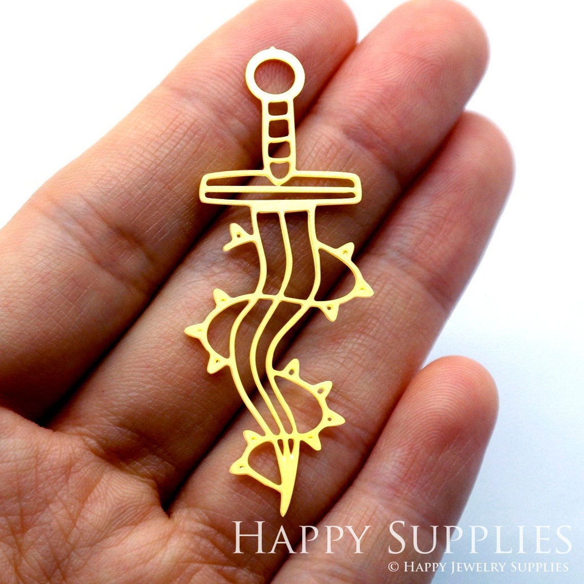 2pcs Brass Jewelry Charms, Sword Raw Brass Earring Charms, Brass Jewelry Pendants, Raw Brass Jewelry Findings, Brass Pendants Jewelry Wholesale (RD1603)