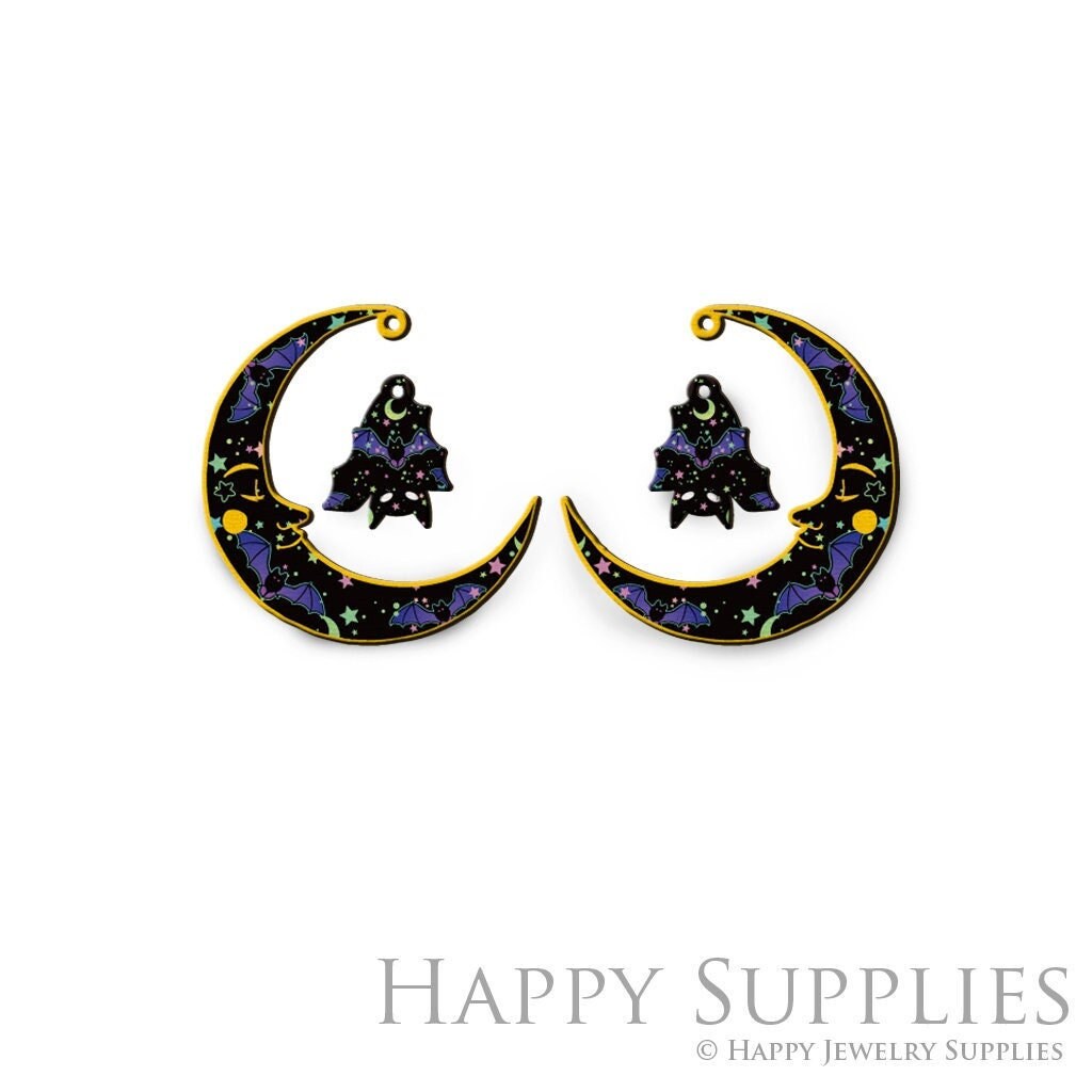 4pcs (1set) Handmade Jewelry Making Supplies Beads Cut Wooden moon Charm For DIY Necklace Earring Brooch (CW710)