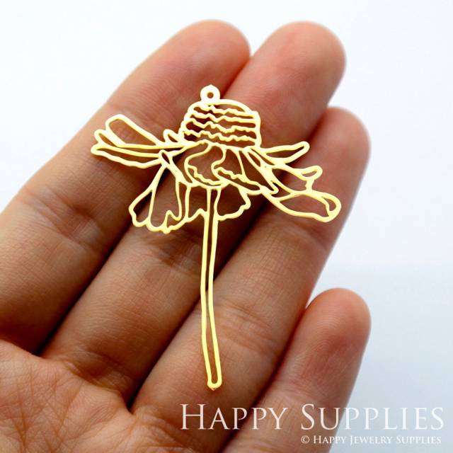2pcs Brass Jewelry Charms, Flower Raw Brass Earring Charms, Brass Jewelry Pendants, Raw Brass Jewelry Findings, Brass Pendants Jewelry Wholesale (RD1610)