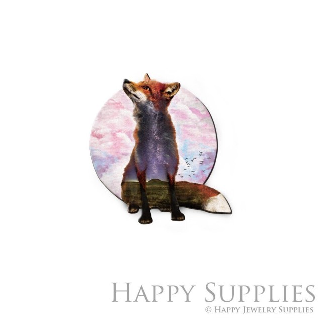 Handmade Jewelry Making Supplies Beads Cut Wooden fox Charm For DIY Necklace Earring Brooch (CW882)