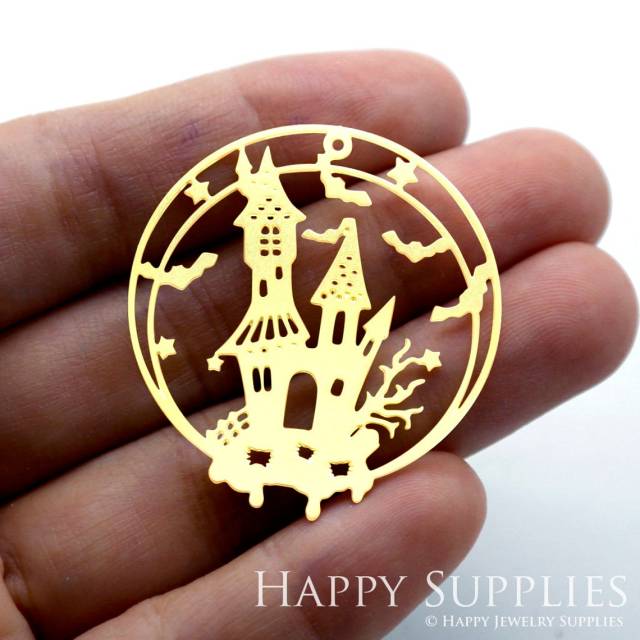 2pcs Brass Jewelry Charms, Castle Raw Brass Earring Charms, Brass Jewelry Pendants, Raw Brass Jewelry Findings, Brass Pendants Jewelry Wholesale (RD1539)