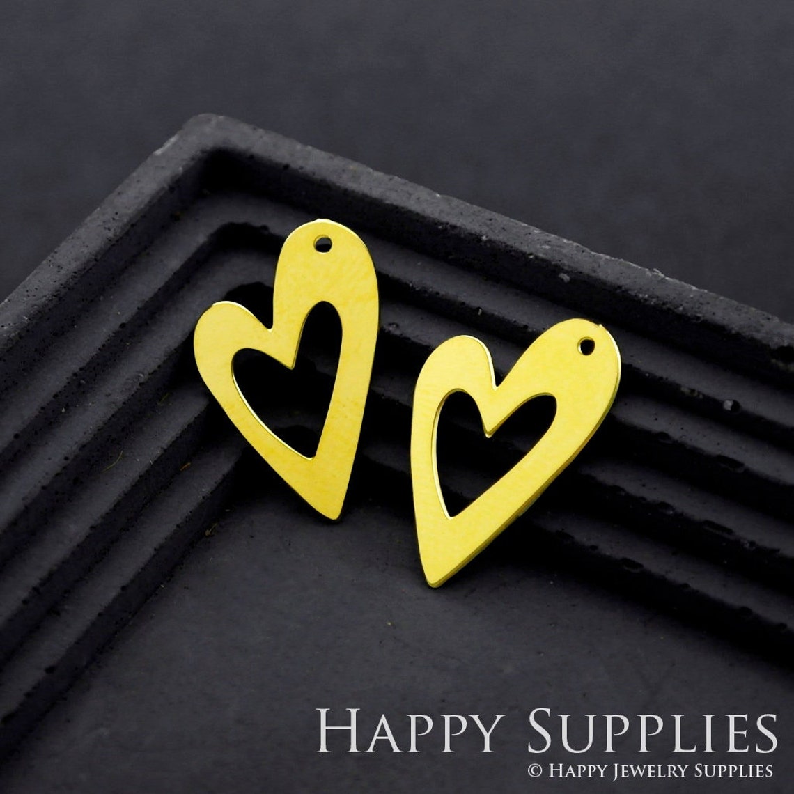 2pcs Brass Jewelry Charms, Heart Raw Brass Earring Charms, Brass Jewelry Pendants, Raw Brass Jewelry Findings, Brass Pendants Jewelry Wholesale (RD1820)