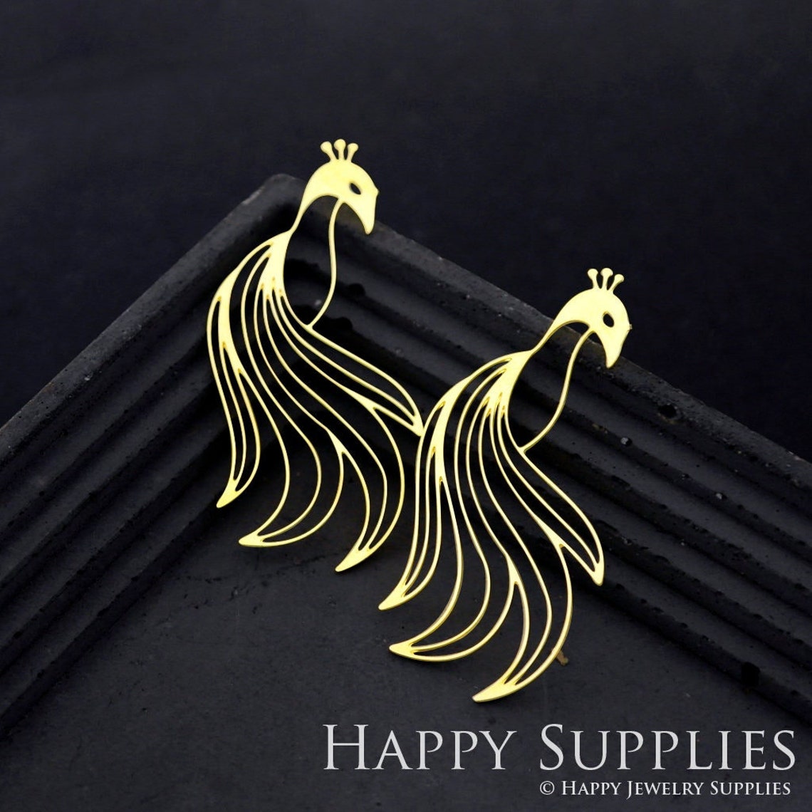 2pcs Brass Jewelry Charms, Peacock Raw Brass Earring Charms, Brass Jewelry Pendants, Raw Brass Jewelry Findings, Brass Pendants Jewelry Wholesale (RD1821)