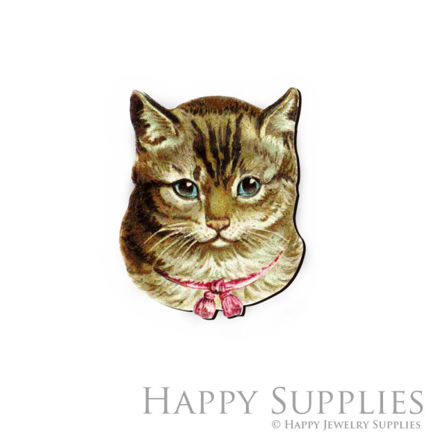 Handmade Jewelry Making Supplies Beads Cut Wooden Cat Charm For DIY Necklace Earring Brooch (CW078-D)