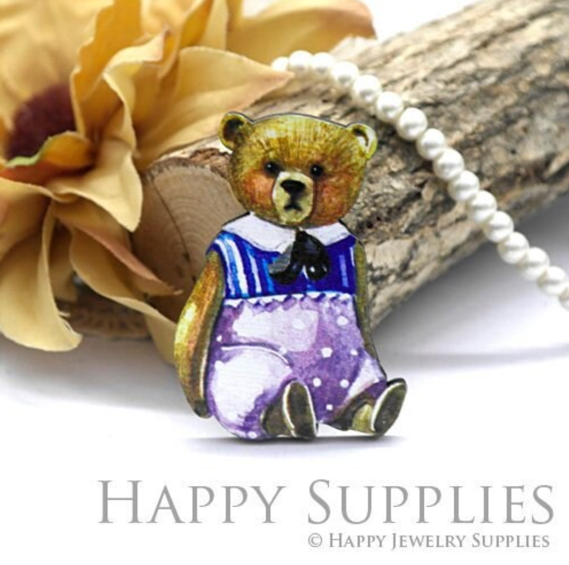 Handmade Jewelry Making Supplies Beads Cut Wooden Bear Charm For DIY Necklace Earring Brooch (CW106-B)
