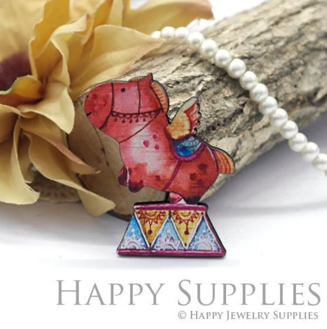 Handmade Jewelry Making Supplies Beads Cut Wooden  Animal Horse Charm For DIY Necklace Earring Brooch (CW106-A)