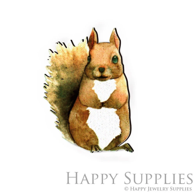 Handmade Jewelry Making Supplies Beads Cut Wooden Squirrel Charm For DIY Necklace Earring Brooch (CW079-E)