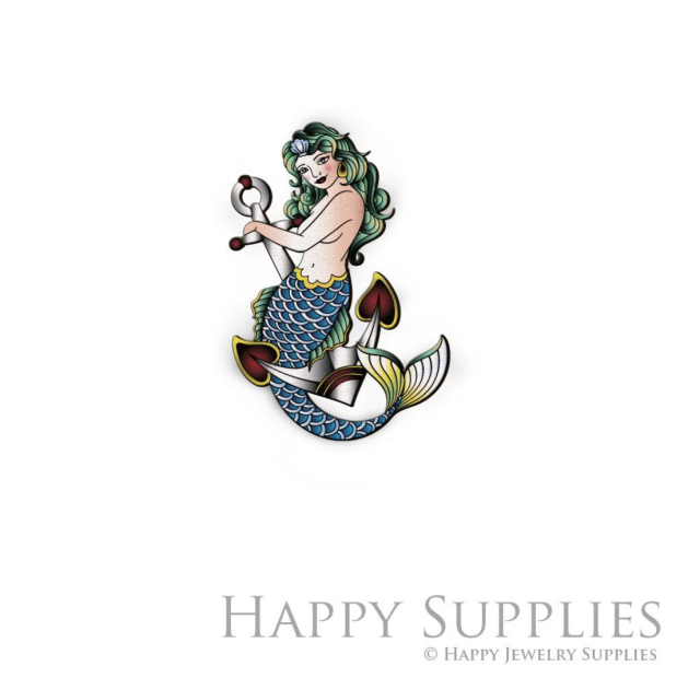Handmade Jewelry Making Supplies Beads Cut Wooden Mermaid Charm For DIY Necklace Earring Brooch (CW596)