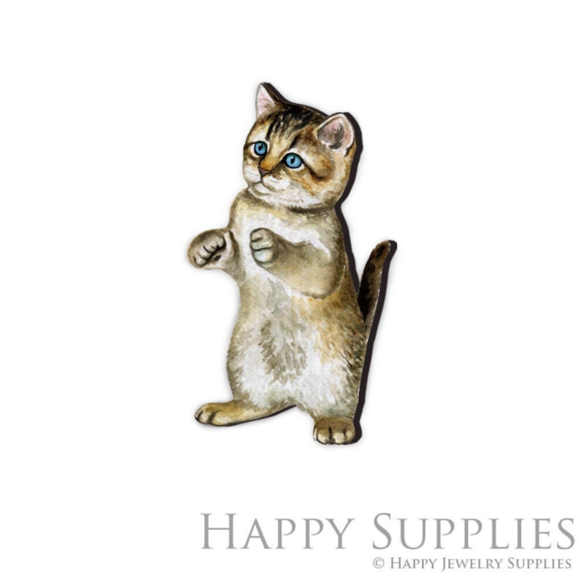 Handmade Jewelry Making Supplies Beads Cut Wooden Charm Cats DIY Necklace Earring Brooch (CW194)