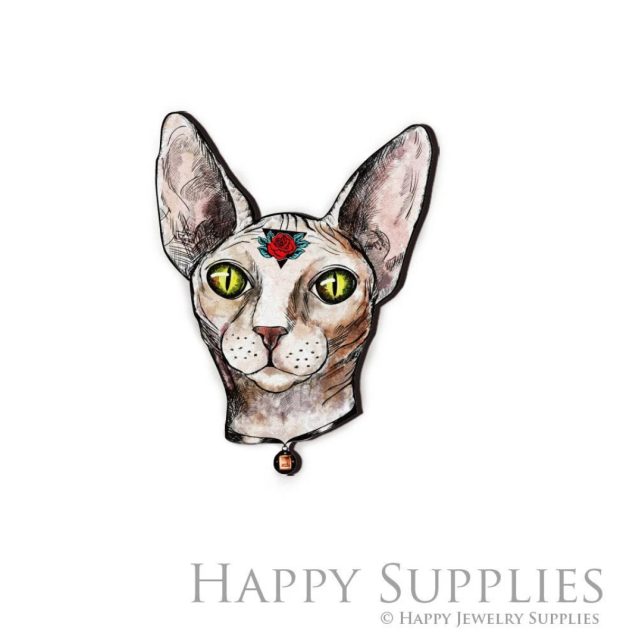 Handmade Jewelry Making Supplies Beads Cut Wooden Charm Cat DIY Necklace Earring Brooch (CW133)