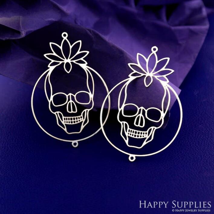 Stainless Steel Jewelry Charms, Raw Brass Charms, Skull Charms, Earrings Findings, Stainless Steel Silver Jewelry Pendants, Brass Jewelry Findings, Stainless Steel Pendants Jewelry Wholesale (D2826)