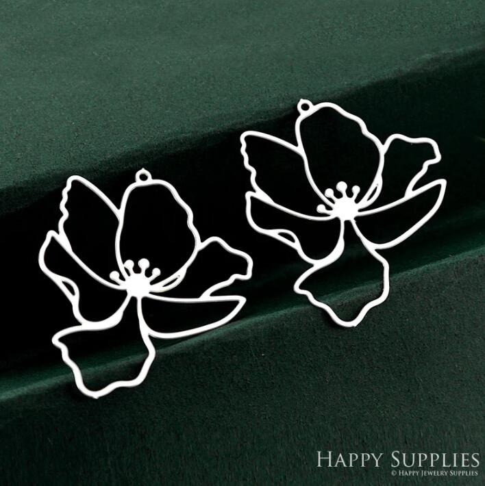 Stainless Steel Jewelry Charms, Raw Brass Charms, Flower Charms, Earrings Findings, Stainless Steel Silver Jewelry Pendants, Brass Jewelry Findings, Stainless Steel Pendants Jewelry Wholesale (D2324)