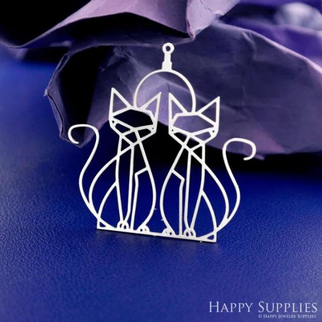 Stainless Steel Jewelry Charms, Raw Brass Charms, Cat Charms, Earrings Findings, Stainless Steel Silver Jewelry Pendants, Brass Jewelry Findings, Stainless Steel Pendants Jewelry Wholesale (D2815)