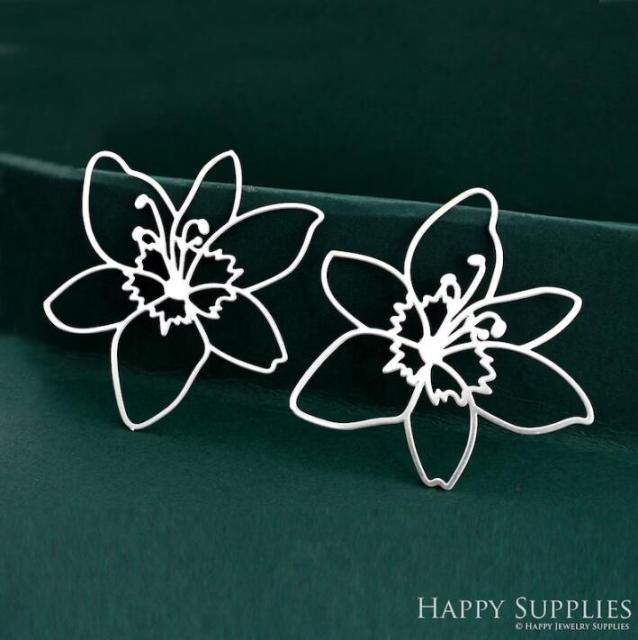 Stainless Steel Jewelry Charms, Raw Brass Charms, Flower Charms, Earrings Findings, Stainless Steel Silver Jewelry Pendants, Brass Jewelry Findings, Stainless Steel Pendants Jewelry Wholesale (D2320)