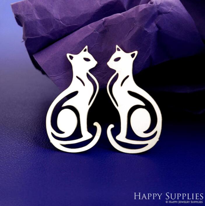 Stainless Steel Jewelry Charms, Raw Brass Charms, Cat Charms, Earrings Findings, Stainless Steel Silver Jewelry Pendants, Brass Jewelry Findings, Stainless Steel Pendants Jewelry Wholesale (D2879)