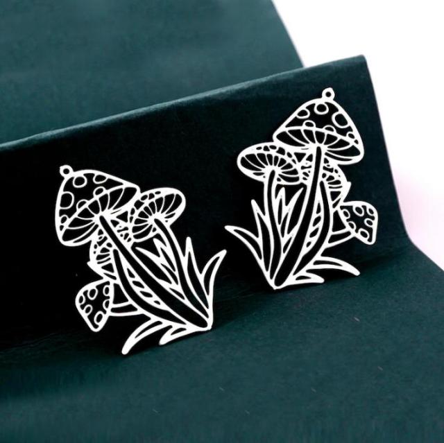Stainless Steel Jewelry Charms, Raw Brass Charms, Mushroom Charms, Earrings Findings, Stainless Steel Silver Jewelry Pendants, Brass Jewelry Findings, Stainless Steel Pendants Jewelry Wholesale (D2383)