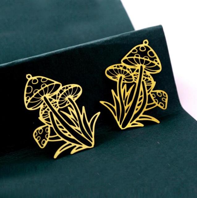 Stainless Steel Jewelry Charms, Raw Brass Charms, Mushroom Charms, Earrings Findings, Stainless Steel Silver Jewelry Pendants, Brass Jewelry Findings, Stainless Steel Pendants Jewelry Wholesale (D2383)