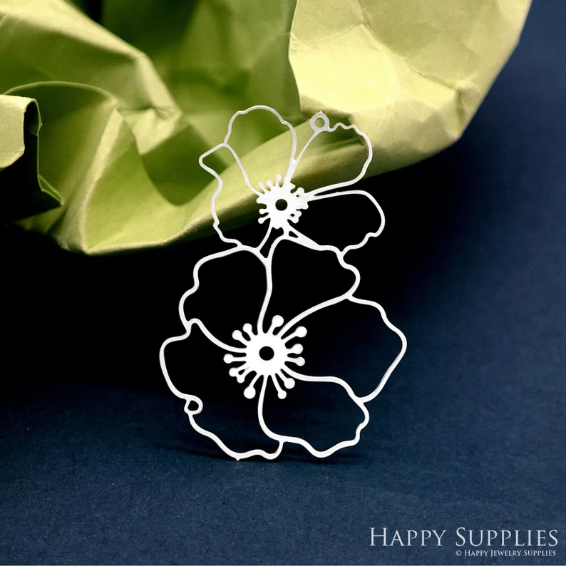 Stainless Steel Jewelry Charms, Raw Brass Charms, Flower Charms, Earrings Findings, Stainless Steel Silver Jewelry Pendants, Brass Jewelry Findings, Stainless Steel Pendants Jewelry Wholesale (D2313)