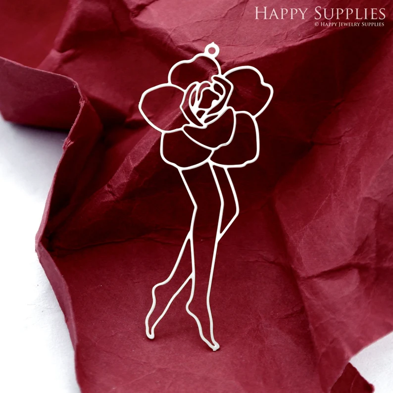 Stainless Steel Jewelry Charms, Raw Brass Charms, Flower Charms, Earrings Findings, Stainless Steel Silver Jewelry Pendants, Brass Jewelry Findings, Stainless Steel Pendants Jewelry Wholesale (D2350)