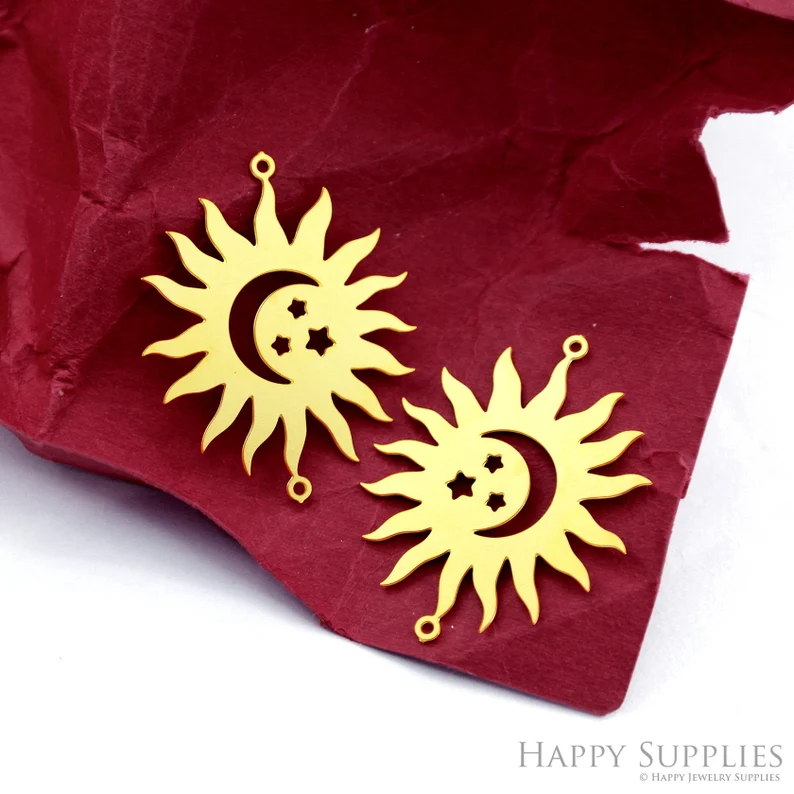 Stainless Steel Jewelry Charms, Raw Brass Charms, Geometric Sun Charms, Earrings Findings, Stainless Steel Silver Jewelry Pendants, Brass Jewelry Findings, Stainless Steel Pendants Jewelry Wholesale (D2357)