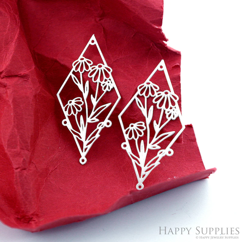 Stainless Steel Jewelry Charms, Raw Brass Charms, Flower Charms, Earrings Findings, Stainless Steel Silver Jewelry Pendants, Brass Jewelry Findings, Stainless Steel Pendants Jewelry Wholesale (D2370)