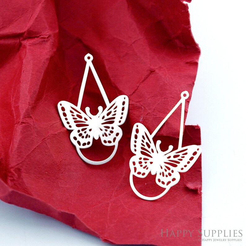 Stainless Steel Jewelry Charms, Raw Brass Charms, Butterfly Charms, Earrings Findings, Stainless Steel Silver Jewelry Pendants, Brass Jewelry Findings, Stainless Steel Pendants Jewelry Wholesale (D2371)