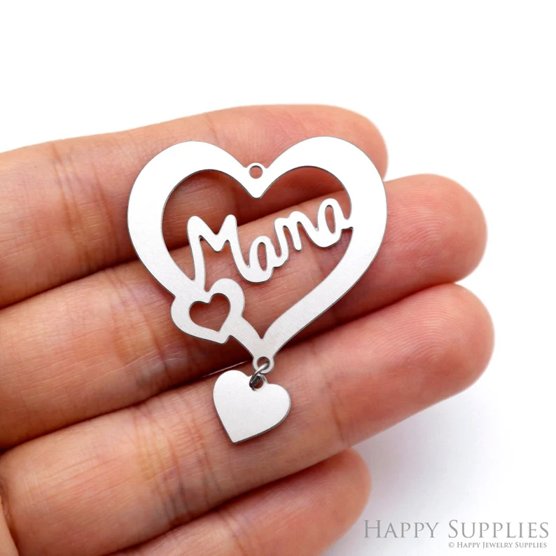 Stainless Steel Jewelry Charms, Raw Brass Charms, Mama Charms, Earrings Findings, Stainless Steel Silver Jewelry Pendants, Brass Jewelry Findings, Stainless Steel Pendants Jewelry Wholesale (D161)