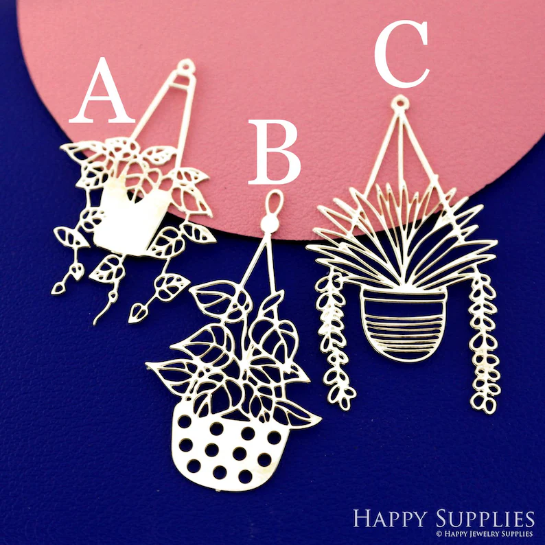 Stainless Steel Jewelry Charms, Raw Brass Charms, Potted Plant Charms, Earrings Findings, Stainless Steel Silver Jewelry Pendants, Brass Jewelry Findings, Stainless Steel Pendants Jewelry Wholesale (D2813)