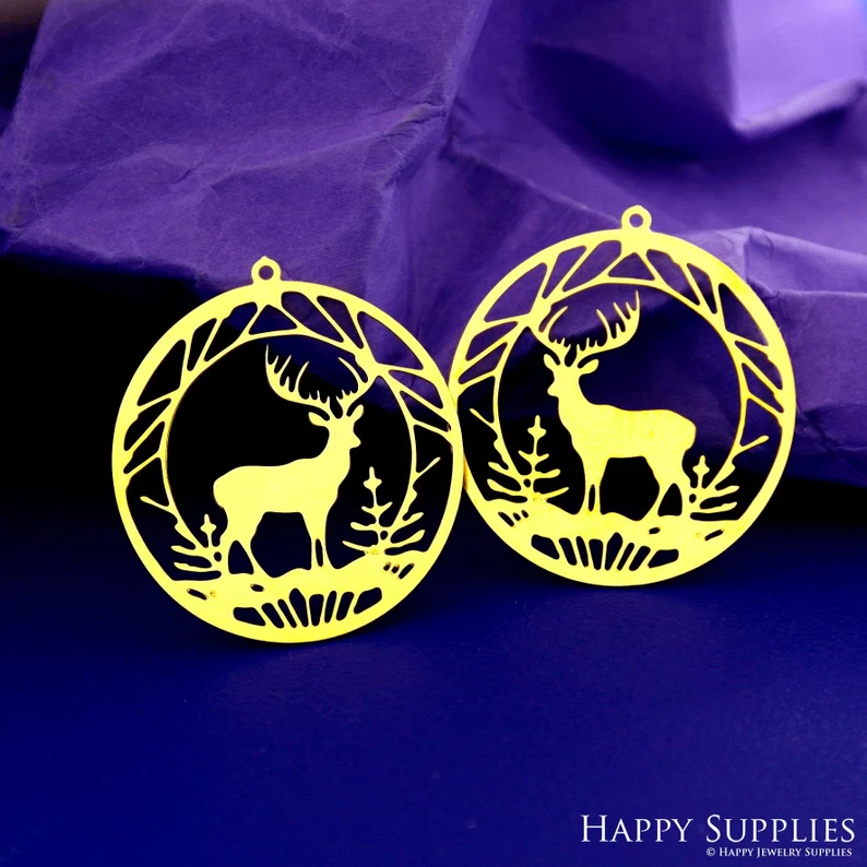 Stainless Steel Jewelry Charms, Raw Brass Charms, Christmas deer Charms, Earrings Findings, Stainless Steel Silver Jewelry Pendants, Brass Jewelry Findings, Stainless Steel Pendants Jewelry Wholesale (D2872)