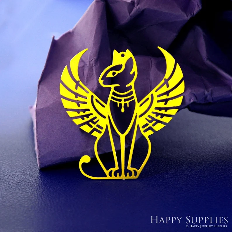 Stainless Steel Jewelry Charms, Raw Brass Charms, Egyptian Cat Charms, Earrings Findings, Stainless Steel Silver Jewelry Pendants, Brass Jewelry Findings, Stainless Steel Pendants Jewelry Wholesale (D2876)