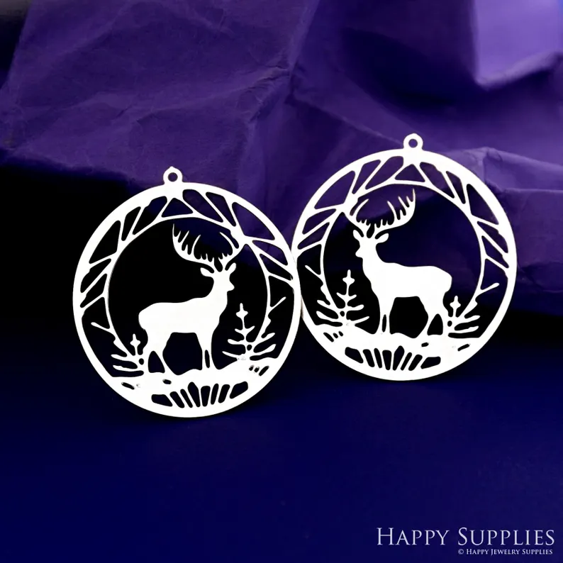 Stainless Steel Jewelry Charms, Raw Brass Charms, Christmas deer Charms, Earrings Findings, Stainless Steel Silver Jewelry Pendants, Brass Jewelry Findings, Stainless Steel Pendants Jewelry Wholesale (D2872)