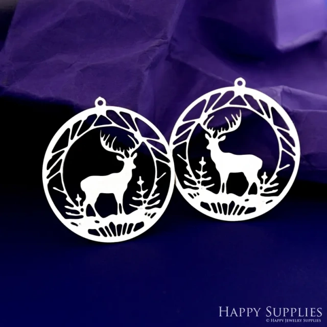 Stainless Steel Jewelry Charms, Raw Brass Charms, Christmas deer Charms, Earrings Findings, Stainless Steel Silver Jewelry Pendants, Brass Jewelry Findings, Stainless Steel Pendants Jewelry Wholesale (D2872)