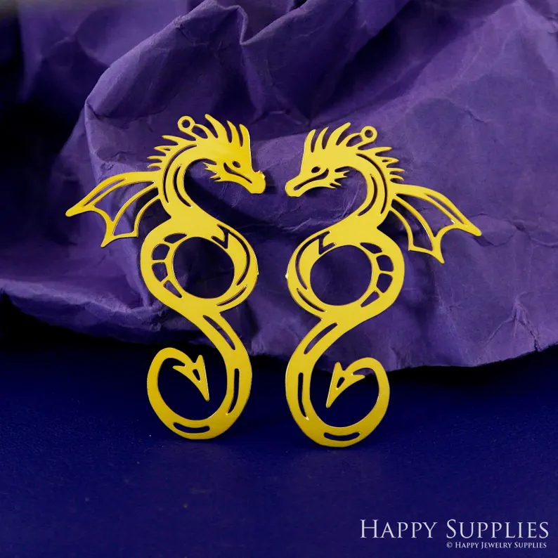 Stainless Steel Jewelry Charms, Raw Brass Charms, Dragon Charms, Earrings Findings, Stainless Steel Silver Jewelry Pendants, Brass Jewelry Findings, Stainless Steel Pendants Jewelry Wholesale (D2910)
