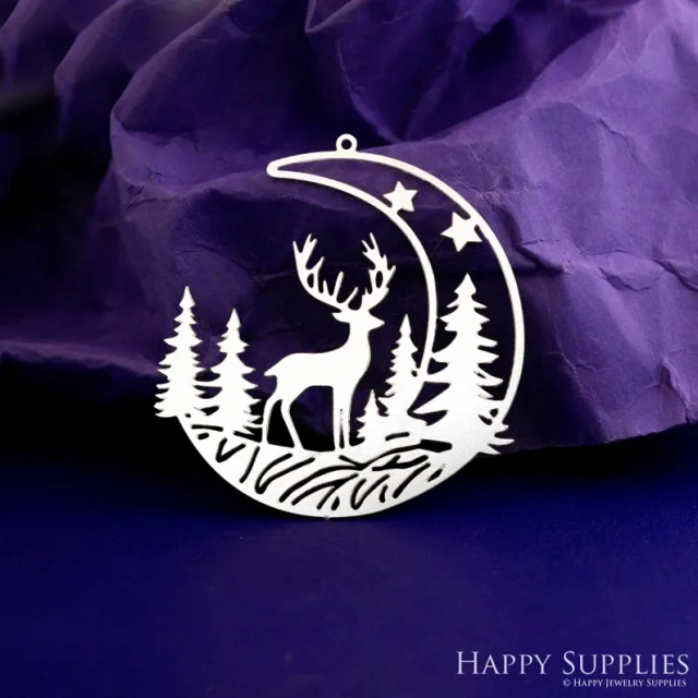 Stainless Steel Jewelry Charms, Raw Brass Charms, Christmas deer Charms, Earrings Findings, Stainless Steel Silver Jewelry Pendants, Brass Jewelry Findings, Stainless Steel Pendants Jewelry Wholesale (D2906)