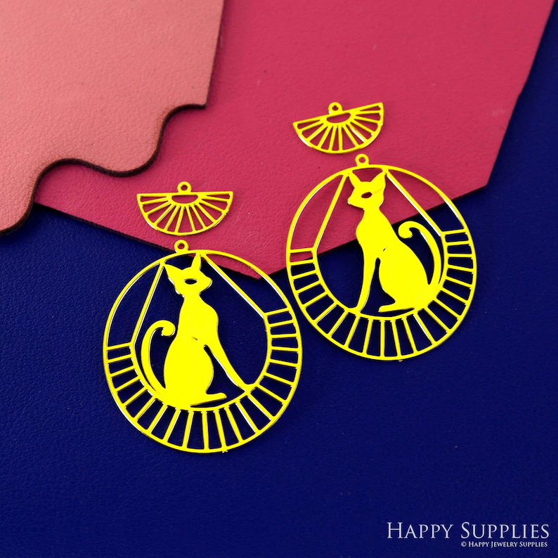 Stainless Steel Jewelry Charms, Raw Brass Charms, Cat Charms, Earrings Findings, Stainless Steel Silver Jewelry Pendants, Brass Jewelry Findings, Stainless Steel Pendants Jewelry Wholesale (D2891)