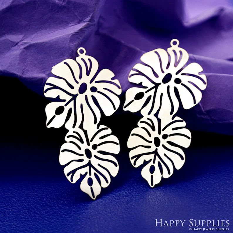 Stainless Steel Jewelry Charms, Raw Brass Charms, Monstera Leaf Charms, Earrings Findings, Stainless Steel Silver Jewelry Pendants, Brass Jewelry Findings, Stainless Steel Pendants Jewelry Wholesale (D2894)