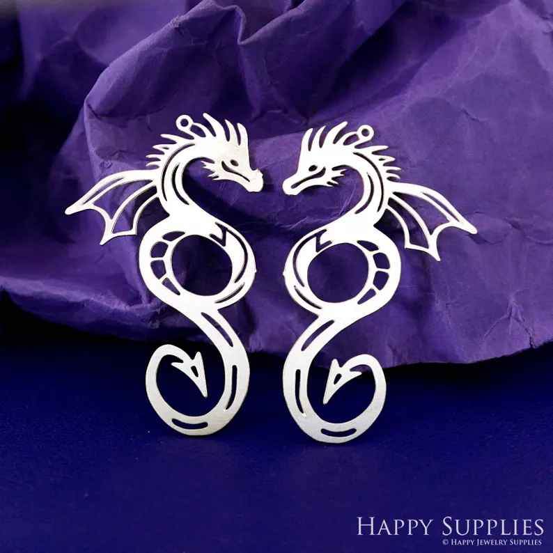 Stainless Steel Jewelry Charms, Raw Brass Charms, Dragon Charms, Earrings Findings, Stainless Steel Silver Jewelry Pendants, Brass Jewelry Findings, Stainless Steel Pendants Jewelry Wholesale (D2910)
