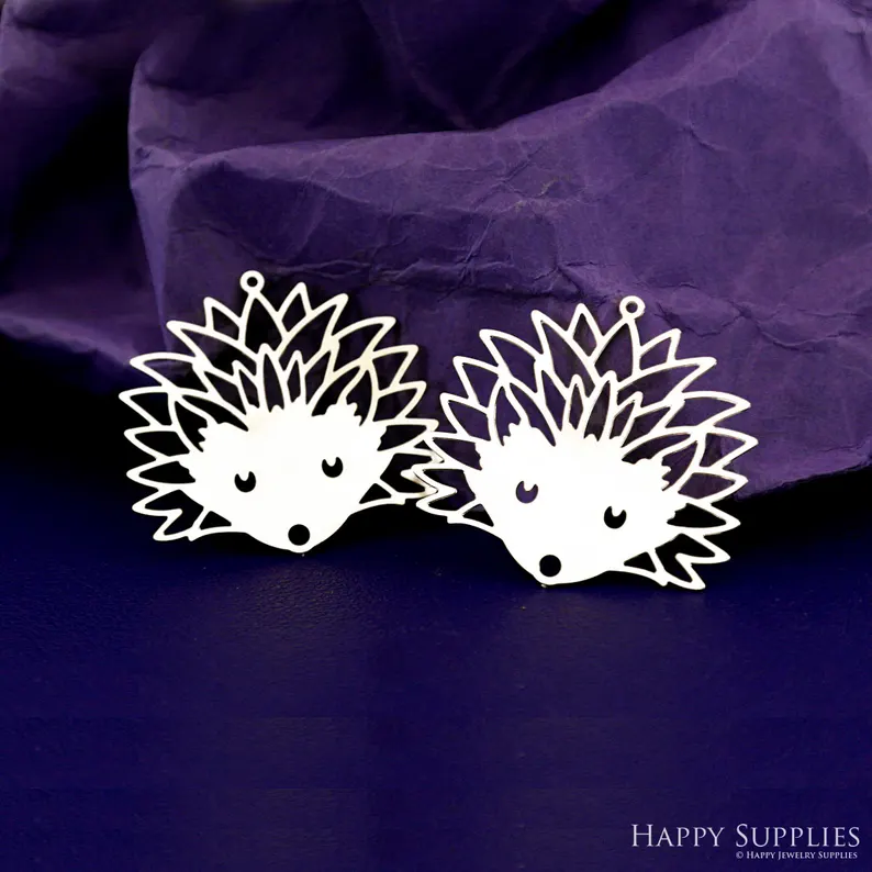 Stainless Steel Jewelry Charms, Raw Brass Charms, Hedgehog Charms, Earrings Findings, Stainless Steel Silver Jewelry Pendants, Brass Jewelry Findings, Stainless Steel Pendants Jewelry Wholesale (D2911)
