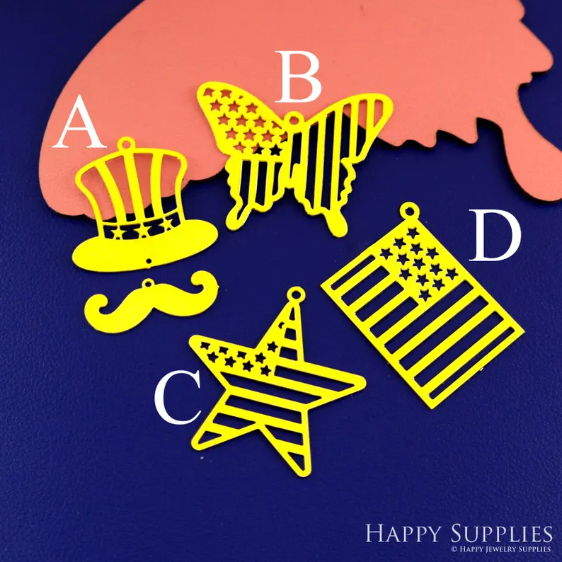 Stainless Steel Jewelry Charms, Raw Brass Charms, American flag Charms, Earrings Findings, Stainless Steel Silver Jewelry Pendants, Brass Jewelry Findings, Stainless Steel Pendants Jewelry Wholesale (D2916)
