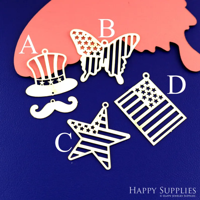 Stainless Steel Jewelry Charms, Raw Brass Charms, American flag Charms, Earrings Findings, Stainless Steel Silver Jewelry Pendants, Brass Jewelry Findings, Stainless Steel Pendants Jewelry Wholesale (D2916)