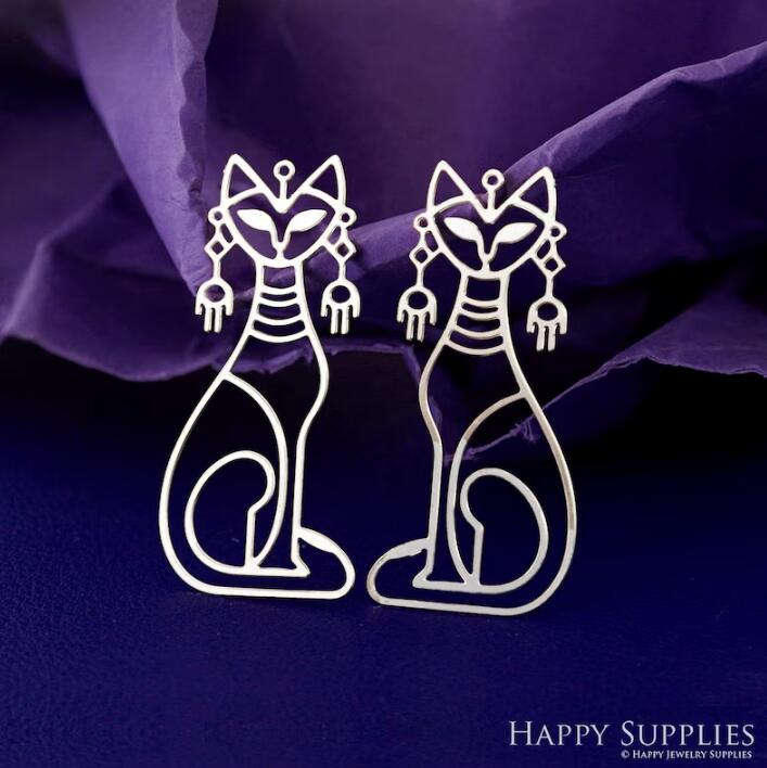 Stainless Steel Jewelry Charms, Raw Brass Charms,Egyptian Cat Charms, Earrings Findings, Stainless Steel Silver Jewelry Pendants, Brass Jewelry Findings, Stainless Steel Pendants Jewelry Wholesale (D2877)