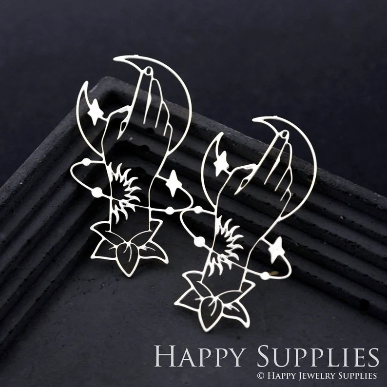 Stainless Steel Jewelry Charms, Raw Brass Charms, Moon Charms, Earrings Findings, Stainless Steel Silver Jewelry Pendants, Brass Jewelry Findings, Stainless Steel Pendants Jewelry Wholesale (D1907)