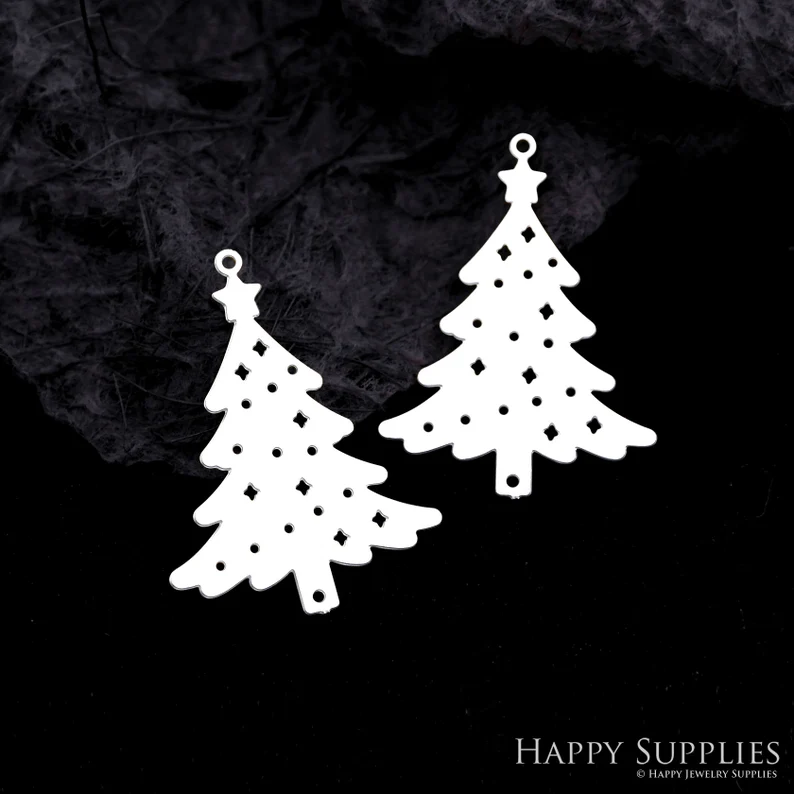 Stainless Steel Jewelry Charms, Raw Brass Charms, Christmas Tree Charms, Earrings Findings, Stainless Steel Silver Jewelry Pendants, Brass Jewelry Findings, Stainless Steel Pendants Jewelry Wholesale (D2114)