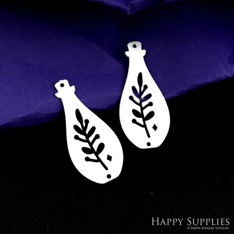 Stainless Steel Jewelry Charms, Raw Brass Charms, Leaf Charms, Earrings Findings, Stainless Steel Silver Jewelry Pendants, Brass Jewelry Findings, Stainless Steel Pendants Jewelry Wholesale (D2220)