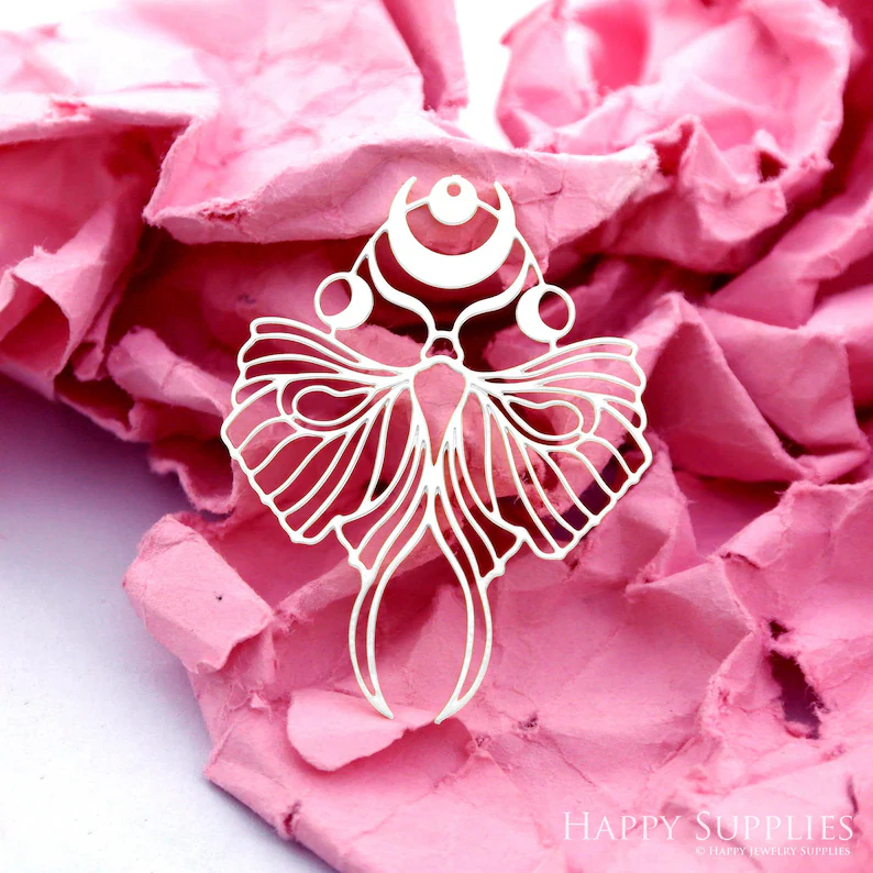 Stainless Steel Jewelry Charms, Raw Brass Charms, Moth Geometric Charms, Earrings Findings, Stainless Steel Silver Jewelry Pendants, Brass Jewelry Findings, Stainless Steel Pendants Jewelry Wholesale (D2235)