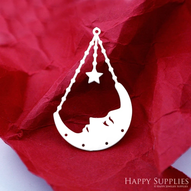 Stainless Steel Jewelry Charms, Raw Brass Charms, Moon Charms, Earrings Findings, Stainless Steel Silver Jewelry Pendants, Brass Jewelry Findings, Stainless Steel Pendants Jewelry Wholesale (D2375)
