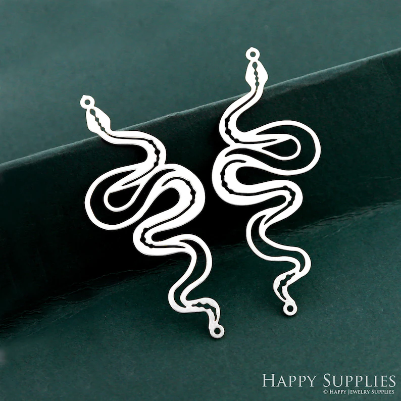 Stainless Steel Jewelry Charms, Raw Brass Charms, Snake Charms, Earrings Findings, Stainless Steel Silver Jewelry Pendants, Brass Jewelry Findings, Stainless Steel Pendants Jewelry Wholesale (D2389)